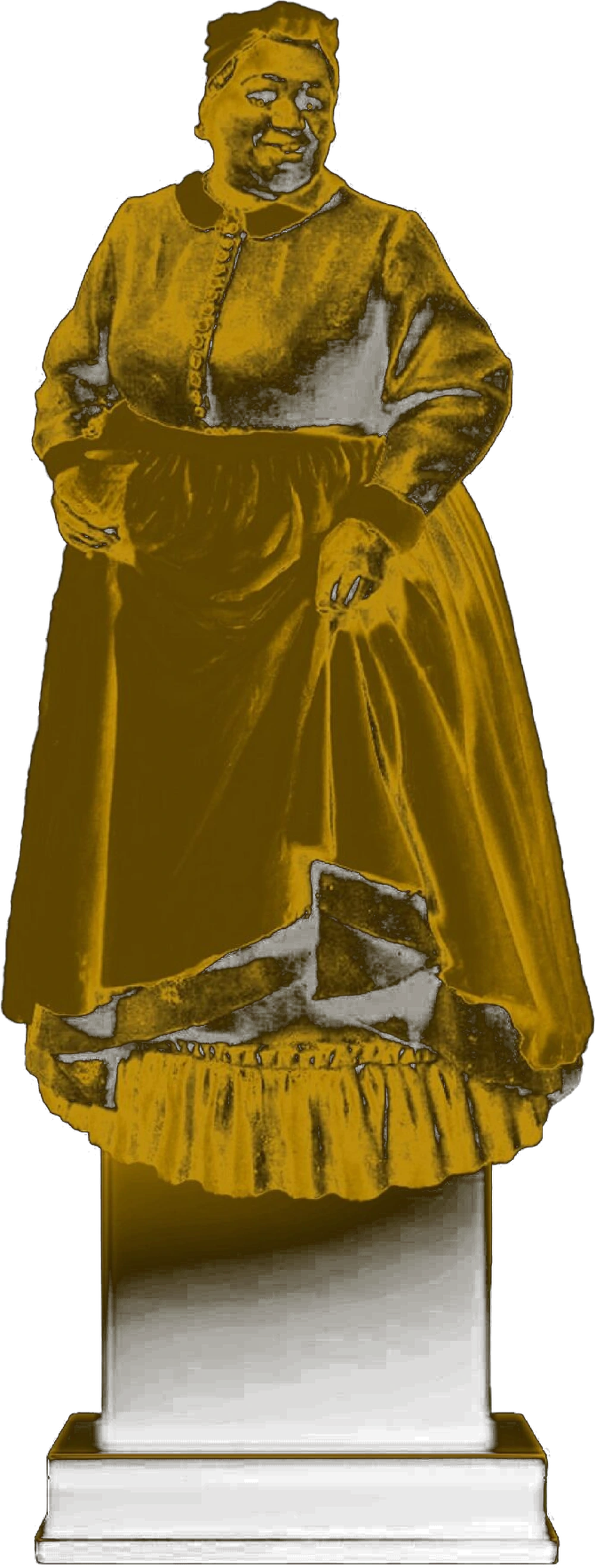 A gilded statue of Hattie McDaniel in costume, standing on a plinth